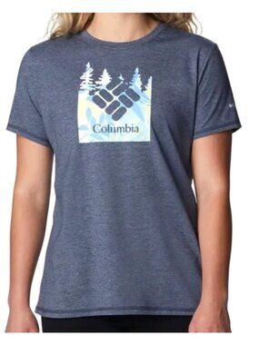 Columbia Women's Omni-Shade‎ Graphic Tee SZ Small Navy Blue Outdoor Adventure